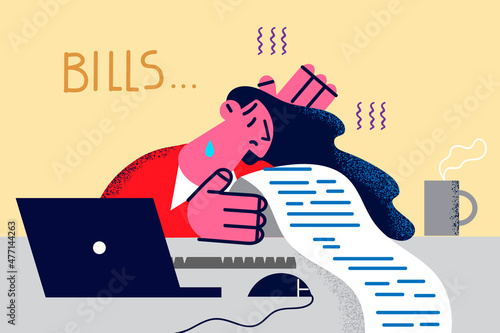 Stressed woman frustrated with utility bills 