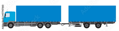 Color image of a freight road train. Vector illustration.