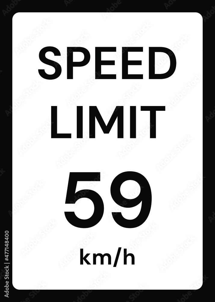 Speed limit 59 kmh traffic sign on white background Speed limit 59 kmh traffic sign on white background