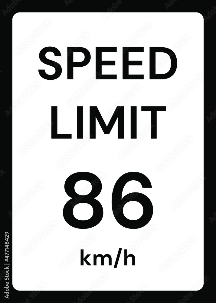 Speed limit 86 kmh traffic sign on white background Speed limit 86 kmh traffic sign on white background