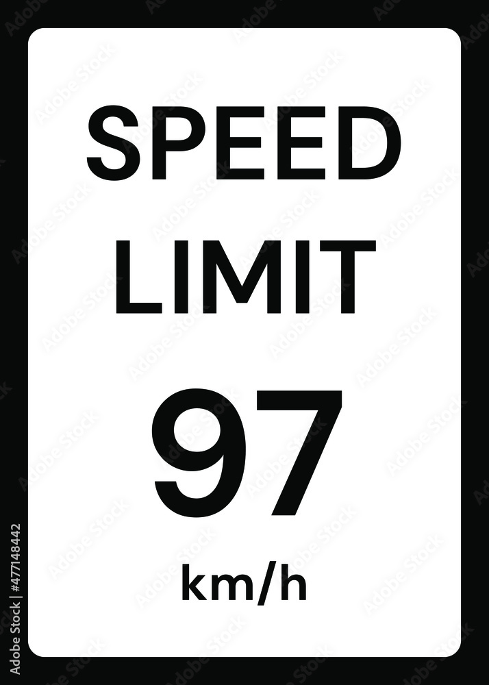 Speed limit 97 kmh traffic sign on white background Speed limit 97 kmh traffic sign on white background