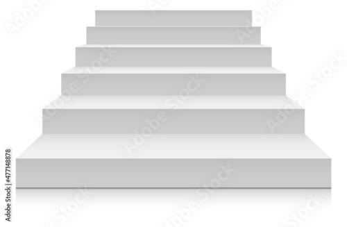 White stairs front view. Blank mockup for platform or podium