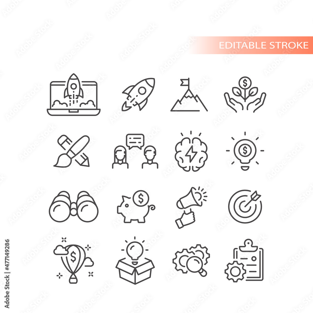 Growing business, start up vector icon set. Startup outlined icons.