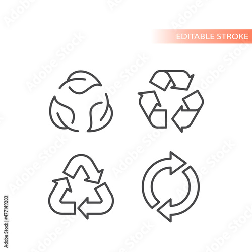 Recycled symbol with leaf line vector. Recycle outline icon.
