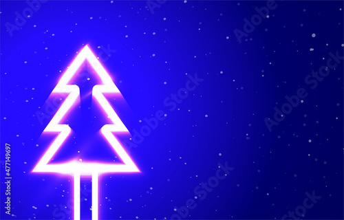 Pine tree neon private collection. Download the unique super glowing neon tree christmas vector. light burst. Design element linear neon icon. Great name every night. Banner with blank space.