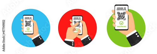 Vaccination passport for COVID-19 on smartphone. Vector illustration.