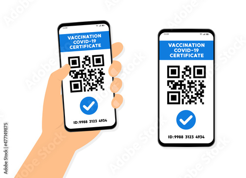 Vaccination passport for COVID-19 on smartphone. Vector illustration.