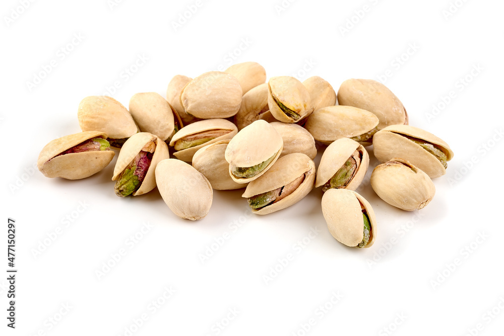 Pistachio nuts, isolated on white background. Close-up. Pistachio nuts, isolated on white background. Close-up.