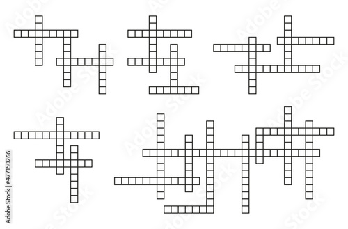Crossword puzzle. Crossword template on white background. Cross words for newspaper. Black grid for quiz game. Empty pattern with boxes for text. Vector