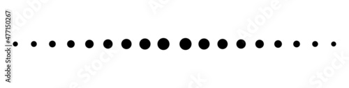Straight line dots. Footer of dot line. Horizontal black dots pattern. Graphic dotted icon isolated on white background. Geometric point illustration. Vector