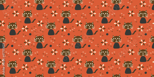 Doodle cats background. Seamless pattern. Vector. 猫のらくがきイラストパターン
