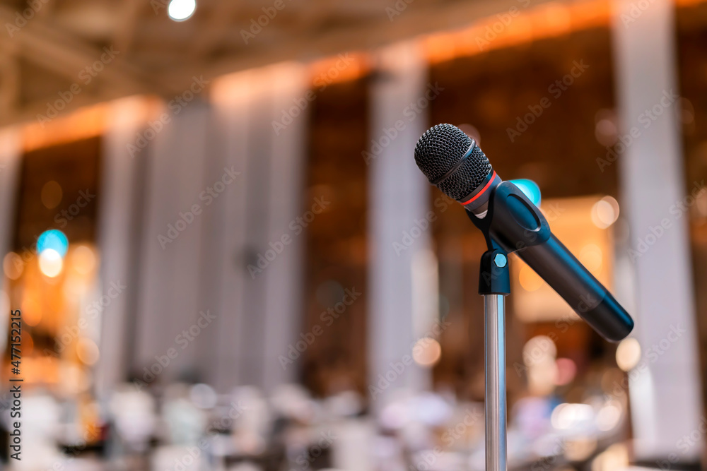 Microphone in meeting room for a conference.Public speaking backgrounds
