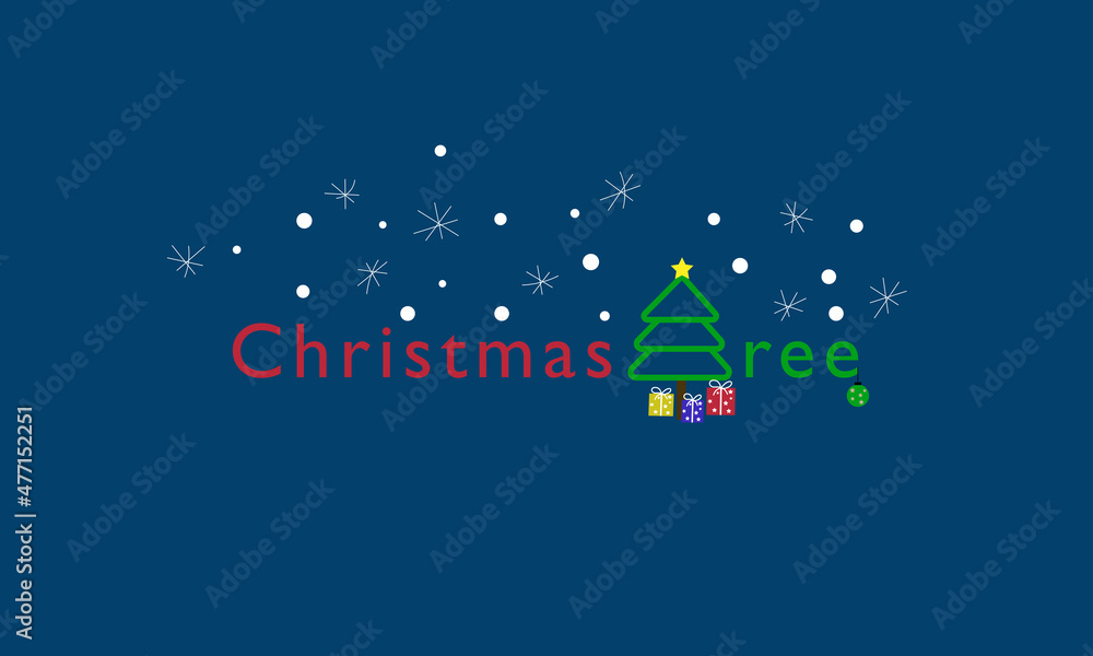 festive tree on blue background with gifts under the tree