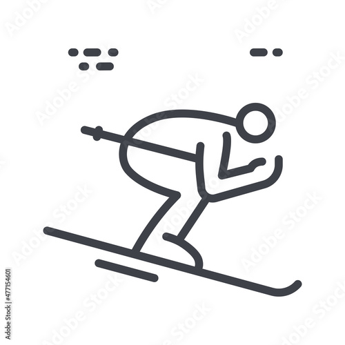 Freestyle ski cross vector line icon isolated on transparent background. Skier side view.