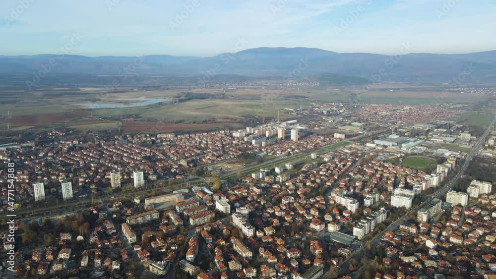 Amazing Aerial sunset view of town of Kyustendil, Bulgaria