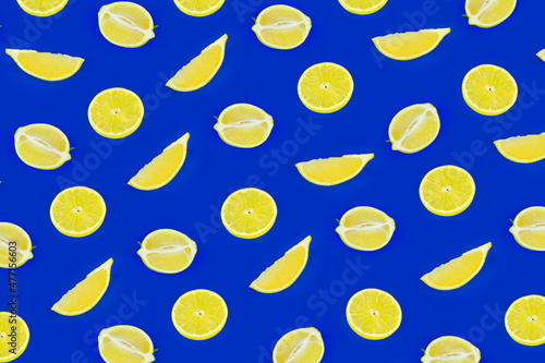 Seamless pattern of yellow lemon slices. Lemon fruit, citrus minimal concept, vitamin C.