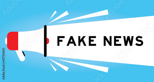 Color megphone icon with word fake news in white banner on blue background