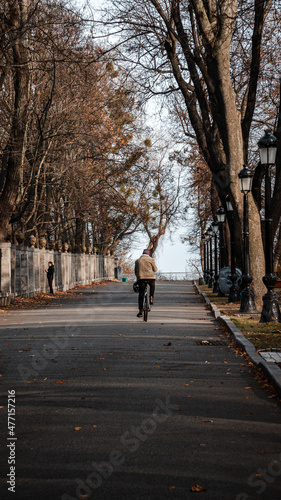 Man cycling in Kiev city