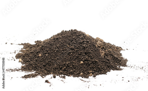 Pile dirt, soil isolated on white background, with clipping path