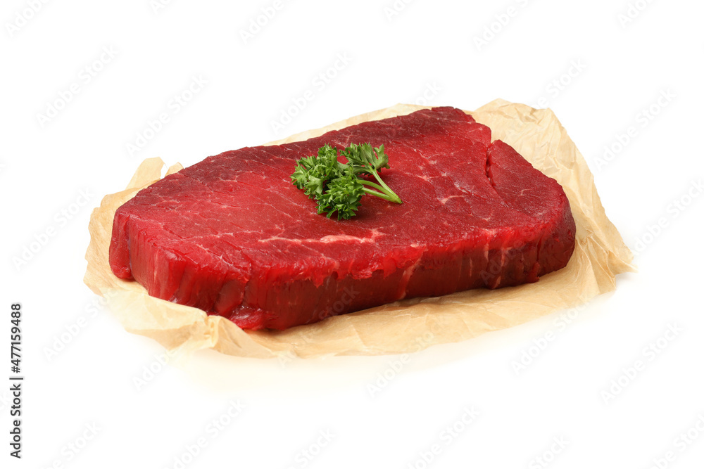 Tasty raw steak isolated on white background Tasty raw steak isolated on white background