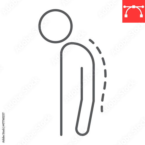 Kyphosis line icon, curvature and vertebra, thoracic kyphosis vector icon, vector graphics, editable stroke outline sign, eps 10.