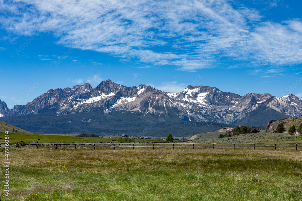 custom made wallpaper toronto digitalUSA, Idaho, Stanley, Landscape with pastures and Sawtooth Mountains