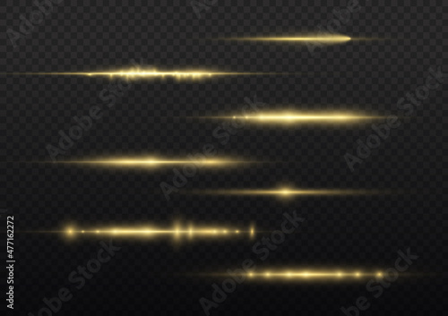 Horizontal light ray, flash yellow horizontal line