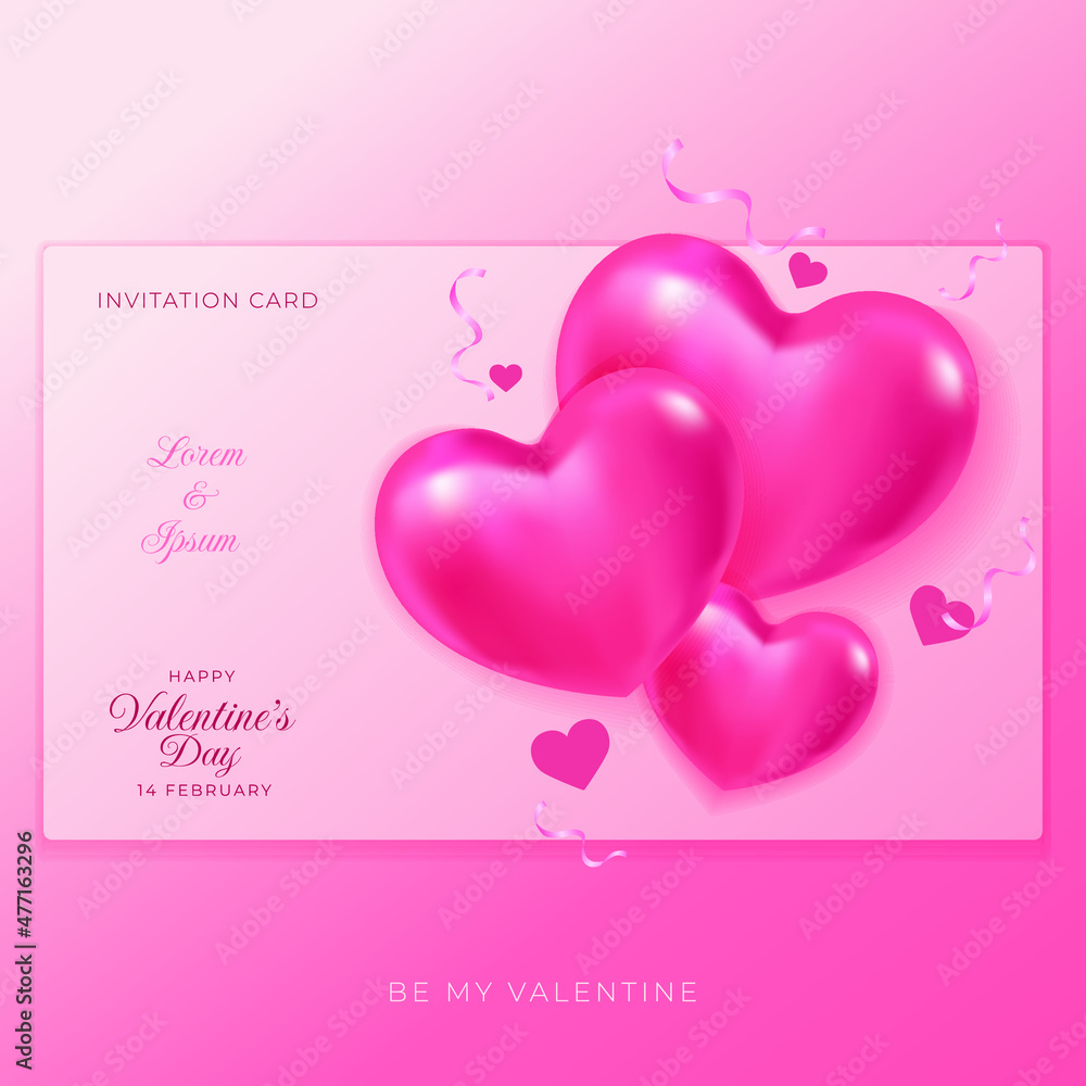 Be My Valentine Invitation Card Elegant Design With Love Illustration Pink Color 