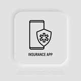 Medical insurance app on smartphone. Thin line icon. Modern vector illustration.