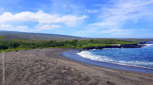 Black sandy beach  Galapagos islands