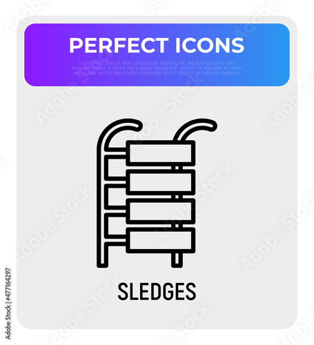 Sledges thin line icon. Winter entertaiment. Modern vector illustration.