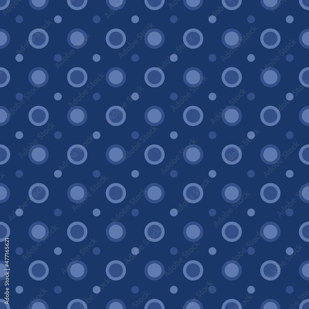 Blue background and blue polka dots. Seamless primitive polka dots.