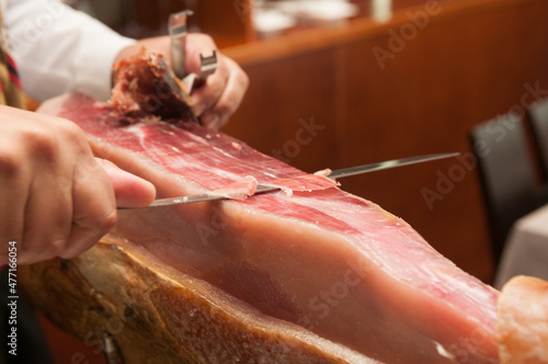 Serrano ham leg prepared to be cut