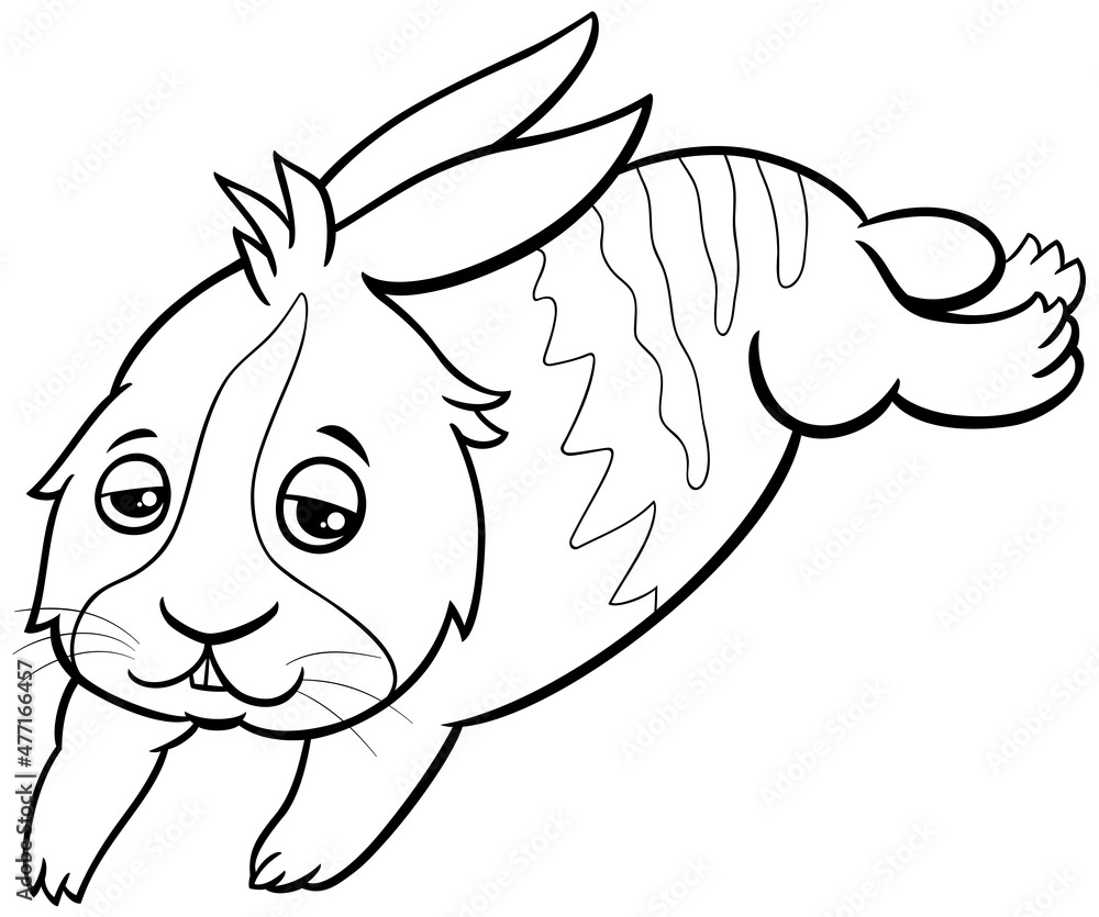 Fototapeta premium cartoon sleepy dwarf rabbit animal character coloring book page