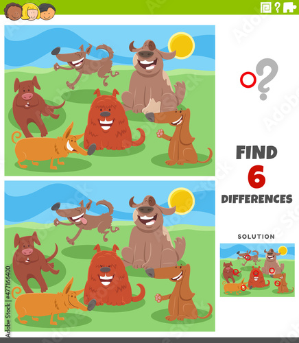 differences educational game with happy dogs
