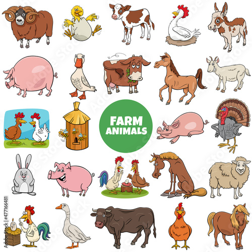 funny cartoon farm animal characters big set