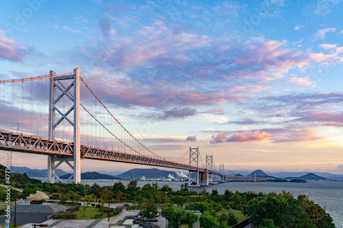 The bridge called “Seto Ohashi” is connecting Shikoku island and the main island of Japan