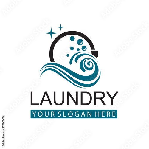 laundry icon with washing machine with bubbles for clothes wash design isolated on white background