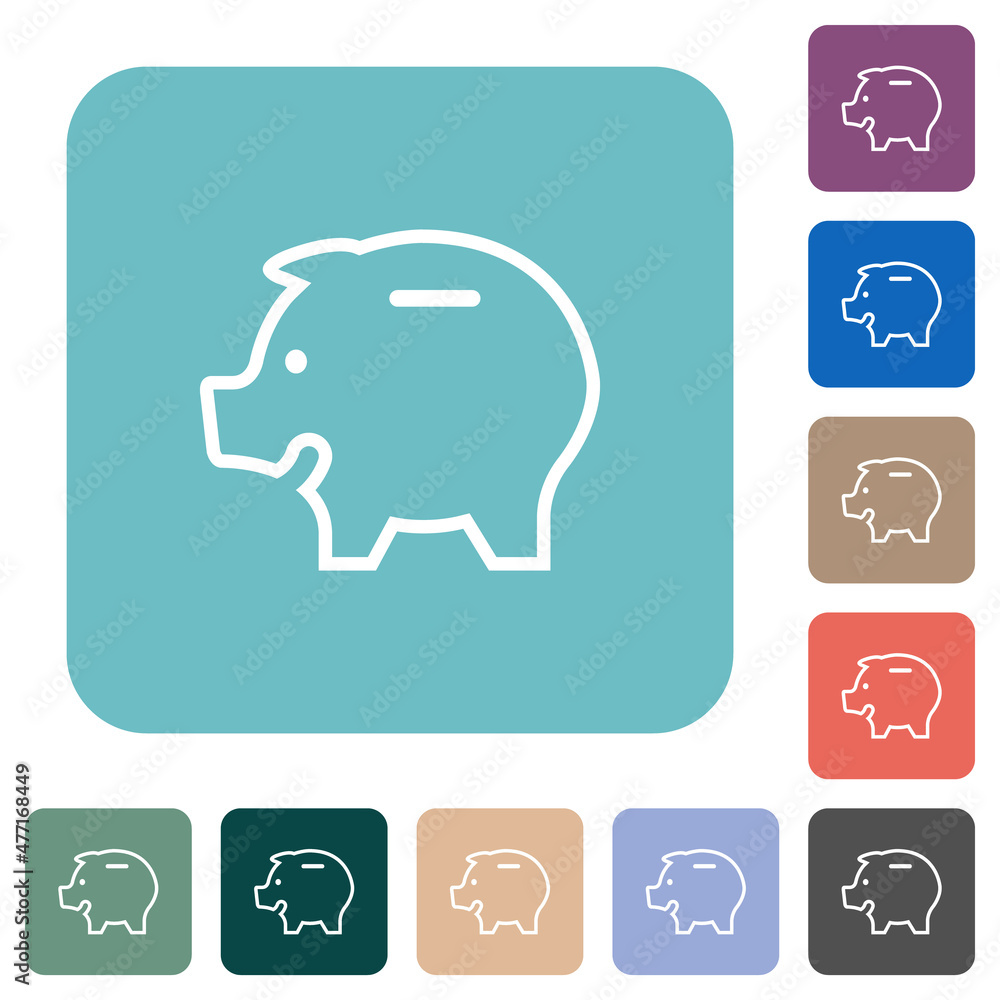 Left facing piggy bank outline rounded square flat icons Left facing piggy bank outline rounded square flat icons