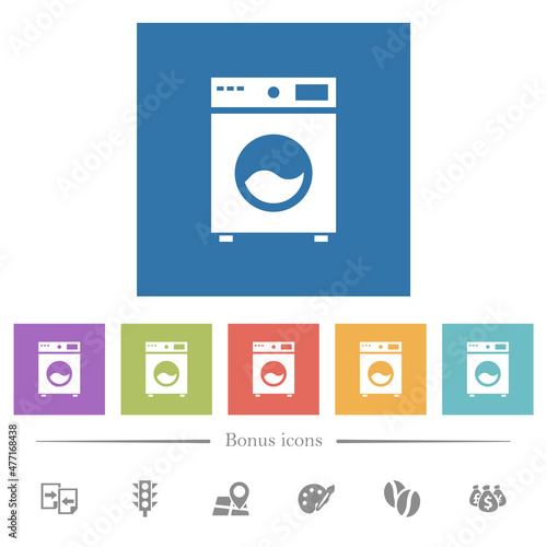 Washing machine flat white icons in square backgrounds