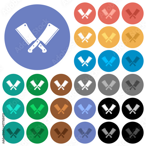 Two crossed meat cleavers round flat multi colored icons