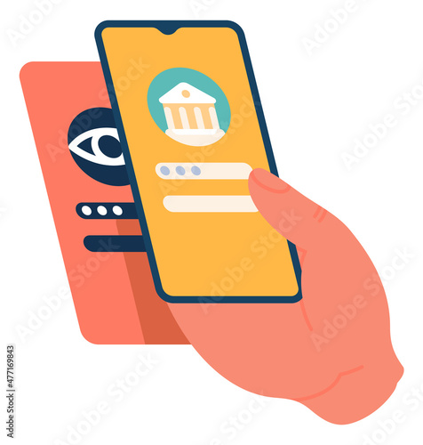 Hacker app spying for people. Stealing banking account concept
