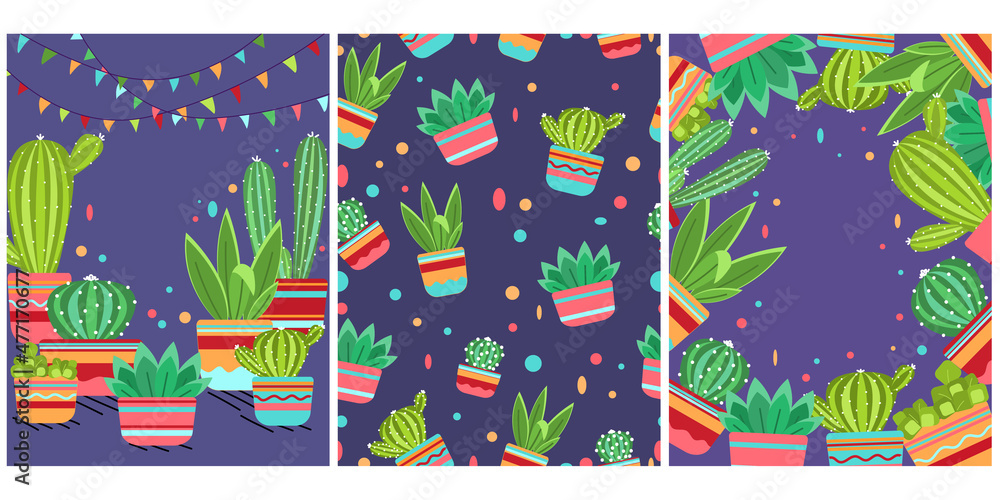 Obraz premium Set of cactus cards
