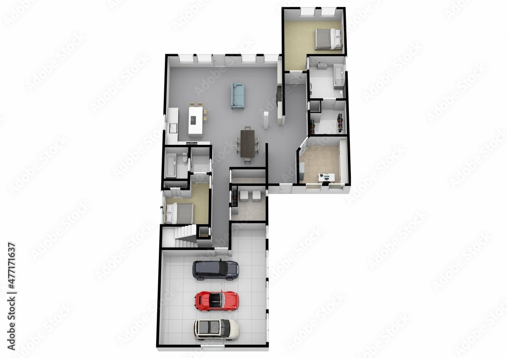 3D Floor plan of a home, 3D illustration. Open concept living apartment layout 3D Floor plan of a home, 3D illustration. Open concept living apartment layout