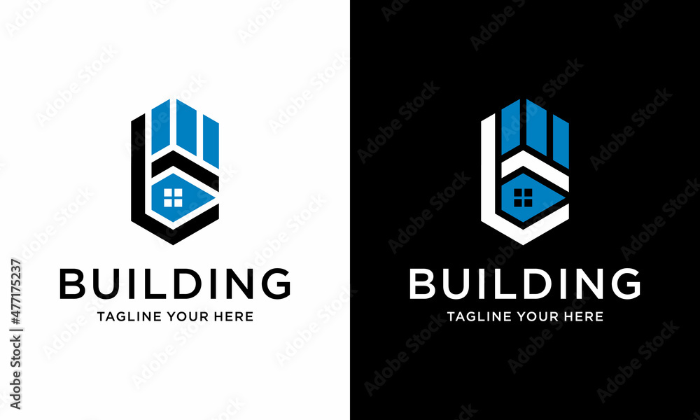 Building With Letter B Monogram Logo Design vector template. on a black ...
