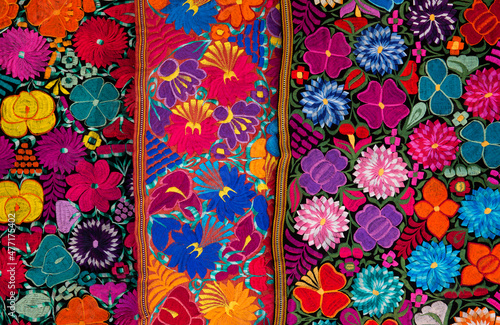 Colorful, vibrant floral patterned Mexican fabric for sale
