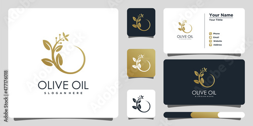 Olive oil logo design template unique and business card. Premium Vector