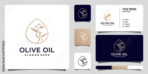 Olive oil logo design template unique and business card. Premium Vector