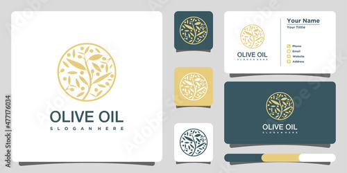 Olive oil logo design template unique and business card. Premium Vector