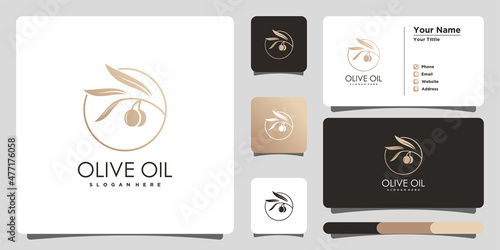 Olive oil logo design template unique and business card. Premium Vector